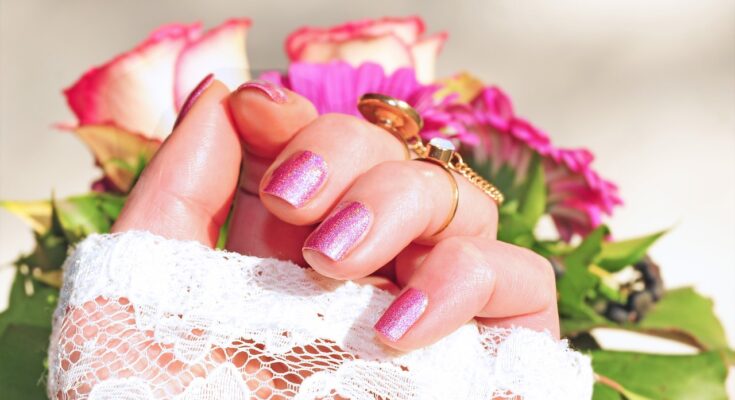 roses, pink, nail polish